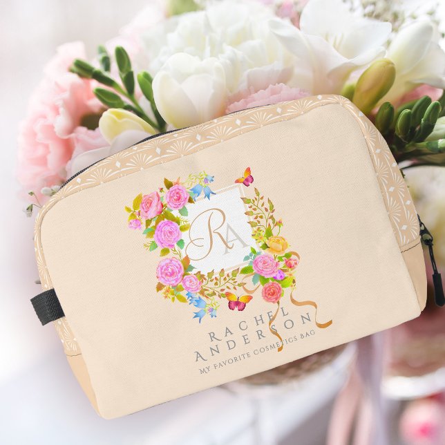 Neceser Romantics Blooming Garden Monograma Beige (Lovely elegant romantics blooming garden monogram design.)