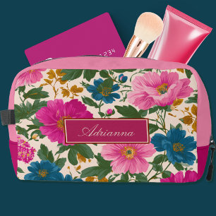 Neceser Rosa Brillante y Floral Azul sobre Crema