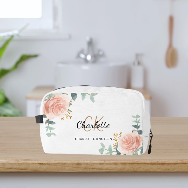 Neceser Rosa dorado floral nombre monograma (Subido por el creador)