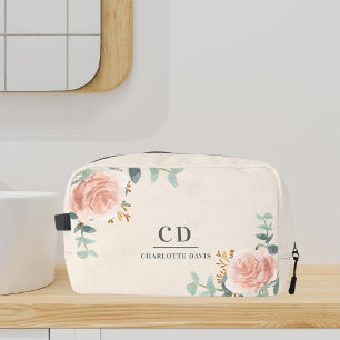 Neceser Rosa dorado floral nombre monograma