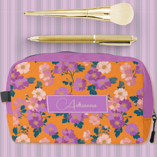 Neceser Rosa moderno y floral morado en naranja