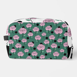 Neceser Rosas y puntos sobre el verde oscuro.