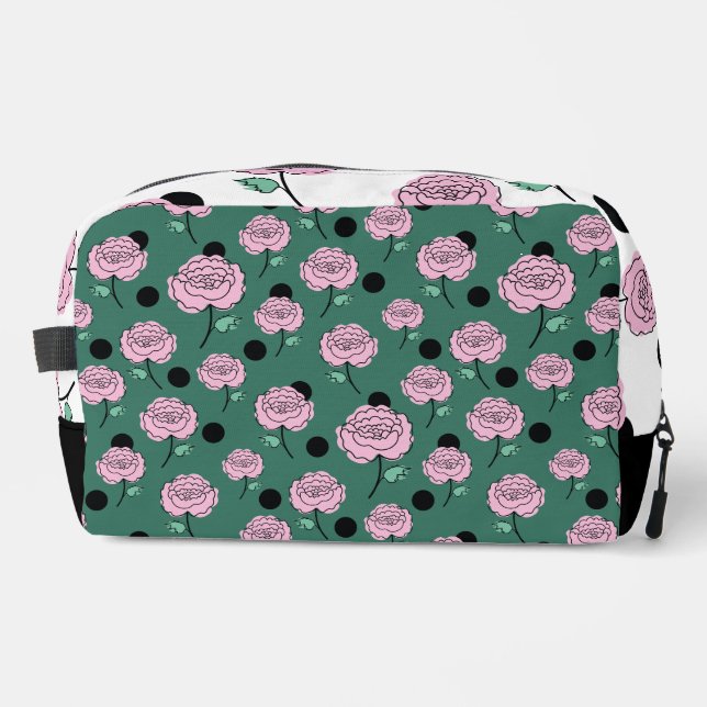 Neceser Rosas y puntos sobre el verde oscuro. (Anverso)