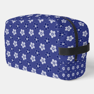 Neceser simple patrón azul sólido floral retro pequeño flo