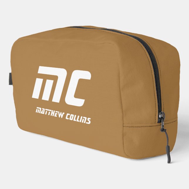 Neceser Sólido beige Monograma Texto sencillo para él (Esquina derecha)