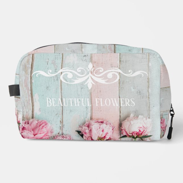 Neceser texto personalizado Madera rústica pastel Floral r (Anverso)