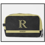 Neceser Textura de cuero negro Monograma dorado Nombre<br><div class="desc">Monograma personalizado y nombre de un caballero en tu vida. Textura de cuero negro con letras elegantes de oro (no cuero real). Sofisticada idea de regalo del día del padre para el padre o el abuelo (esposo/otro significativo). También podría ser una idea perfecta de regalo de vacaciones o retiro. si...</div>