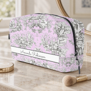 Neceser Toile de jouy monograma de flores lacustres rosada