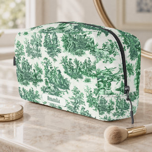 Neceser Toile de Jouy monograma floral verde vintage