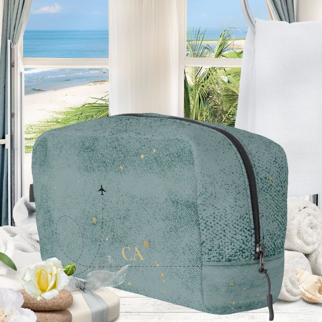 Neceser Viaje en monograma azul turbio de avión minimalist (Minimalist Airplane Dusty Blue Monogram Travel Dopp Kit ©Susanne Sachers - Sunny Wanderlust 🌞✈️)