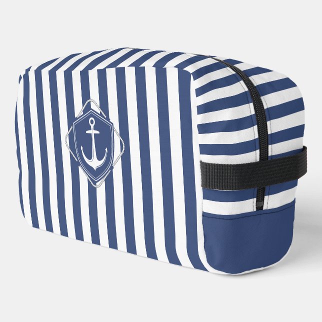 Neceser Vida de marinero, rayas azules cobálticas y ancla (Esquina izquierda)