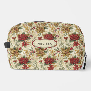 Neceser Vintage Elegante Red & Gold Poinsettia Floral Gran