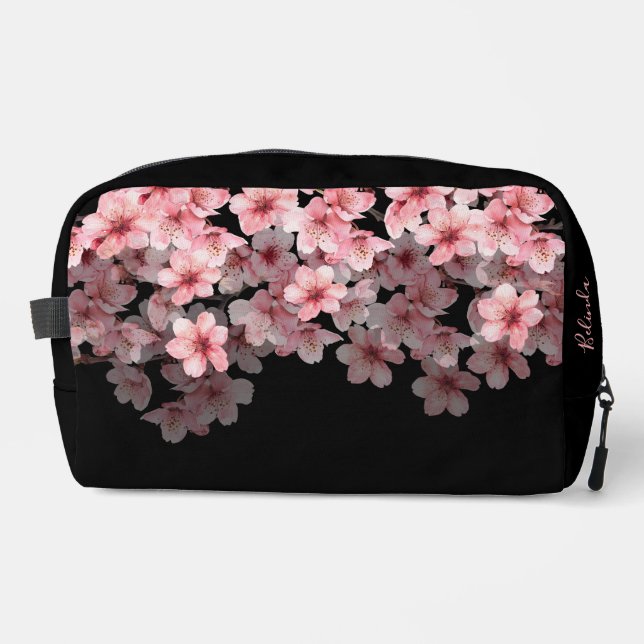 Neceser Watercolor Cherry Blossoms Black Pink | Your Name (Anverso)