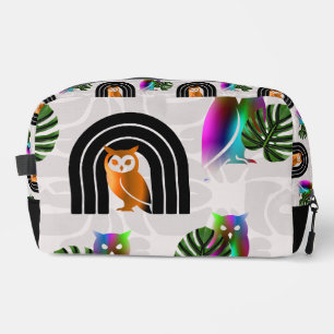 Neceser Whimsical Boho Owl & Tropical Monstera Leaf