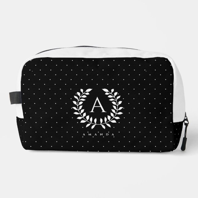 Neceser White On Black Laurel Monogram Polka Dot Pattern (Anverso)