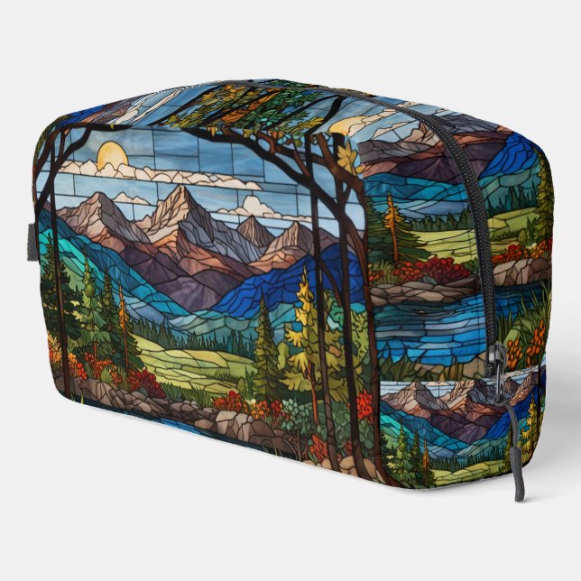 Neceser Woodland mountain scene vintage stain glass (Esquina derecha)