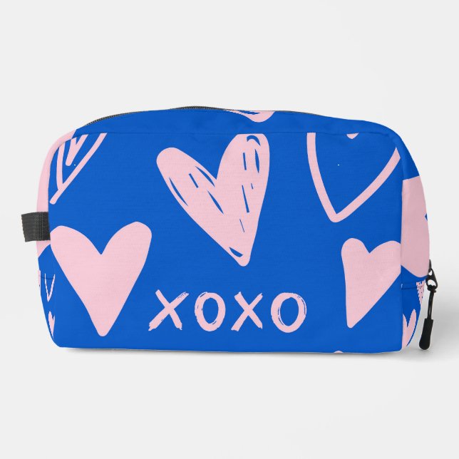 Neceser XOXO Hearts Makeup Bag – Cute Blue & Pink Pouch (Anverso)