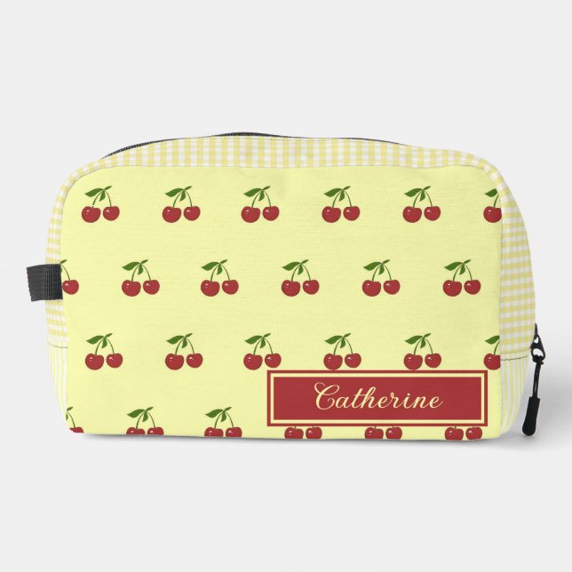 Neceser Yellow Cherry Gingham Pattern Simple Red Fruit (Anverso)