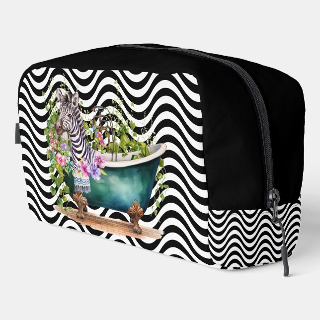 Neceser Zebra Bathtub Black White Wavy Stripes Psychedelic (Esquina derecha)