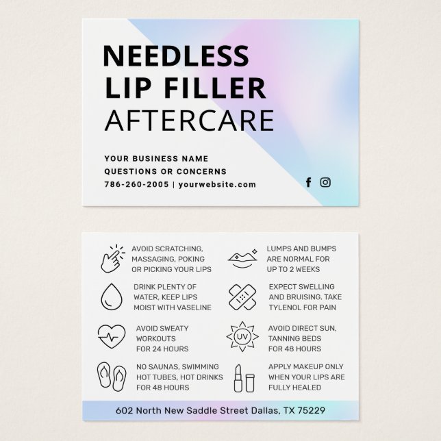 Needles Lips Filler Hyaluronic Aftercare Card  (Anverso y reverso)