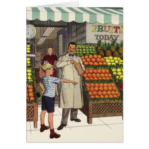 Negocio Antiguo, Frutería con Tendero y Niño