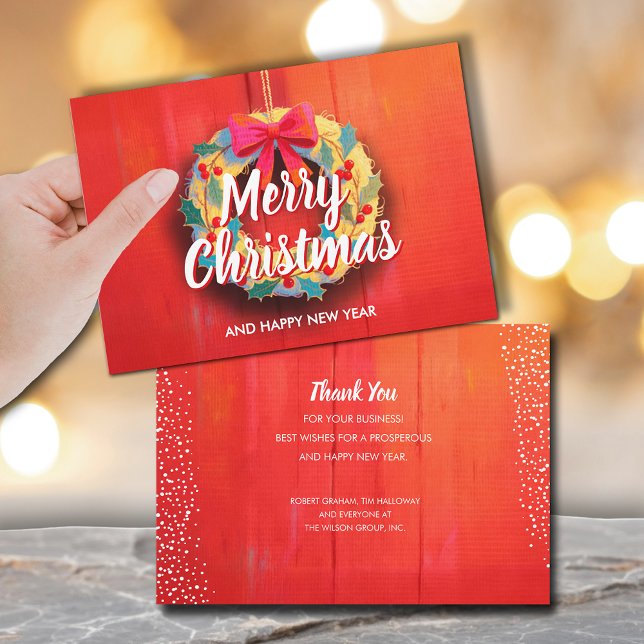 Negocio de Corona de Navidad Moderna (Modern wreath Merry Christmas business holiday greeting cards, PRINTED and/or INSTANT DOWNLOAD)