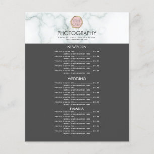 Negocio de Fotografía Logotipo Menú de Mármol Gris