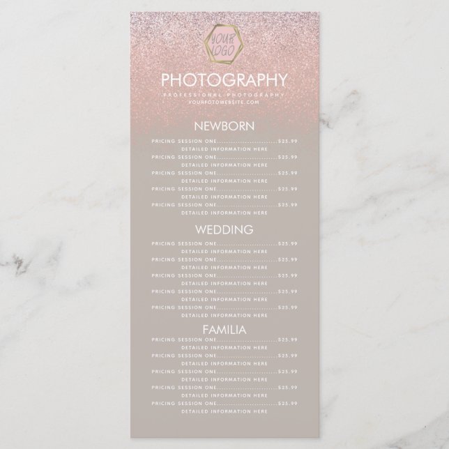 Negocio de Fotografía Ombre Glitter Menú de tu Log (Anverso)