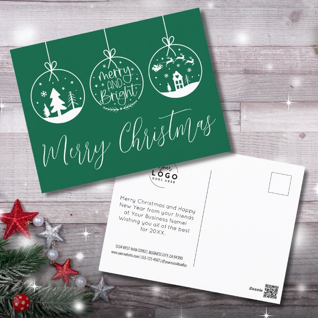 Negocio de Navidad Verde Alegre y Brillante (Merry And Bright Green Christmas Business Holiday Postcard)