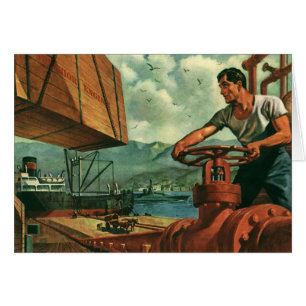 Negocio vintage, barco petrolero con trabajador po