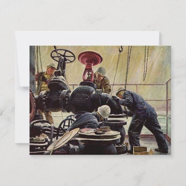 Negocio vintage, plataforma petrolera en el océano (Anverso)