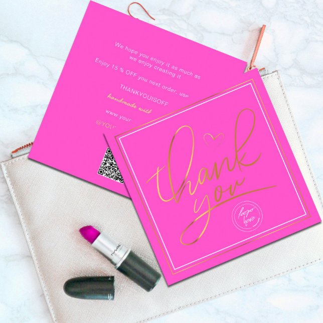 Negocios Gracias a Elegante Rosa y Oro (Professional Business Thank You Elegant Pink Gold Card. Send and extra special THANK YOU message)