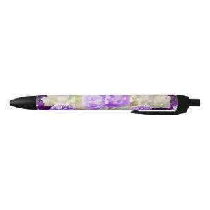 Negra Bolígrafo de tinta con flores púrpuras