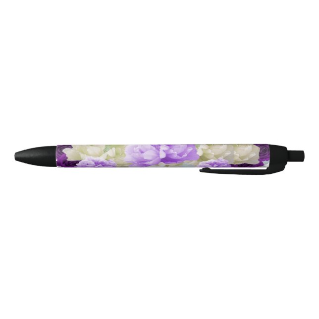 Negra Bolígrafo de tinta con flores púrpuras (Parte de abajo)