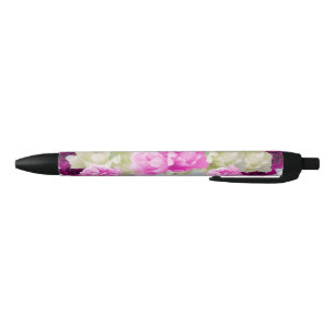 Negra Bolígrafo de tinta floral rosa y crema