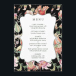 Negra | Fantasía tropical Boho Menú Boda Floral<br><div class="desc">COLOR DE FONDO CAMBIABLE | Este menú boda presenta un bonito patrón colorido con flores de fantasía rosa,  rosa,  verde y roja adornando un marco decorativo.</div>