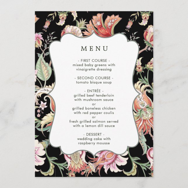 Negra | Fantasía tropical Boho Menú Boda Floral (Anverso)