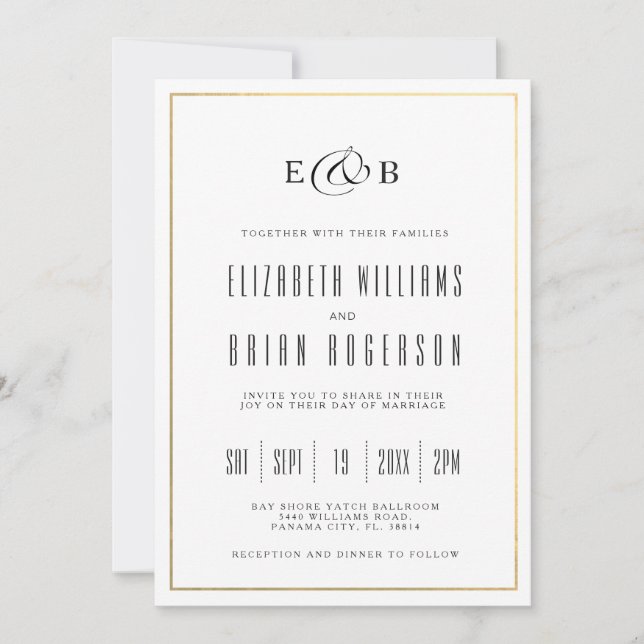 Negra | Invitación a la boda blanca moderna (Anverso)