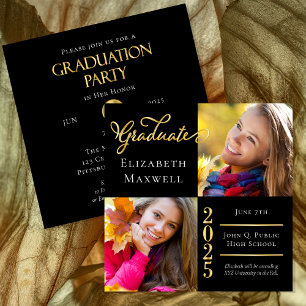 Negra Invitación de graduación de fotografía de