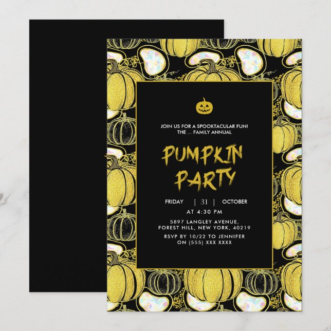 Negra | Invitación de Halloween de calabaza Purpur (Anverso / Reverso)