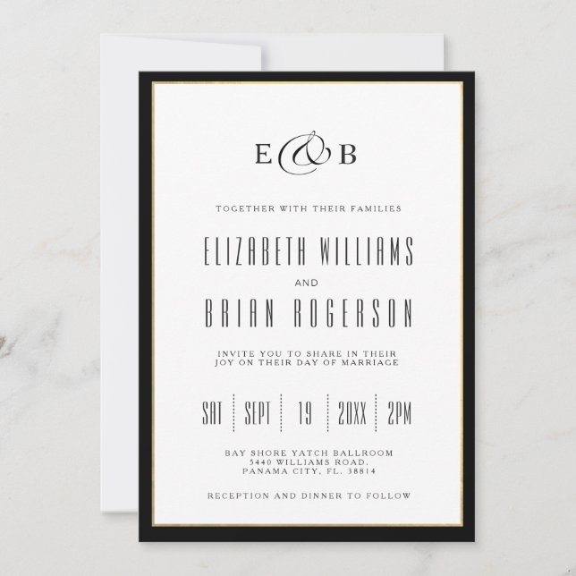 Negra | Moderno blanco | Invitación a la boda (Anverso)