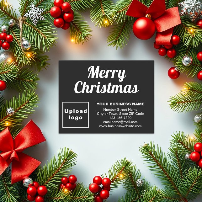 Negra | Navidad | Negocios | Pequeño plano (Business brand on black flat holiday card for Christmas)