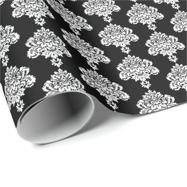 Negra | Papel de ajuste de damasco blanco (Esquina del rollo)