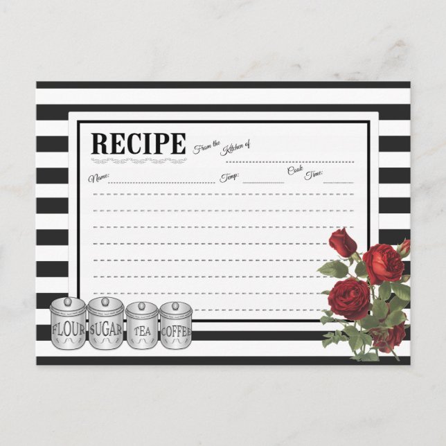Negra | Tarjeta de recetas florales White Moderne  (Anverso)