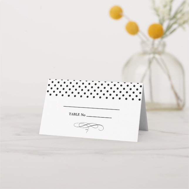 Negra | Tarjetas de mesa de Boda de puntos de polk (Anverso)