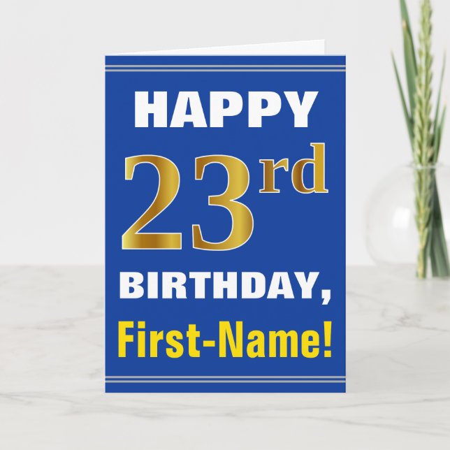 Negrita, azul, falso oro 23 cumpleaños con tarjeta (Anverso)