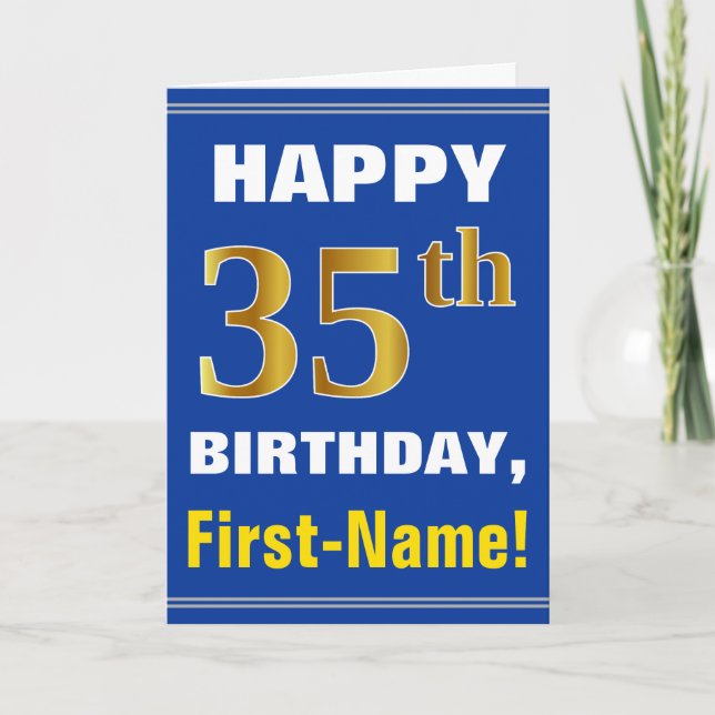 Negrita, azul, falso oro 35 cumpleaños con tarjeta (Anverso)