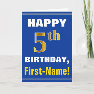Negrita, azul, falso oro 5 cumpleaños con tarjeta