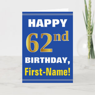 Negrita, azul, falso oro 62 cumpleaños con tarjeta