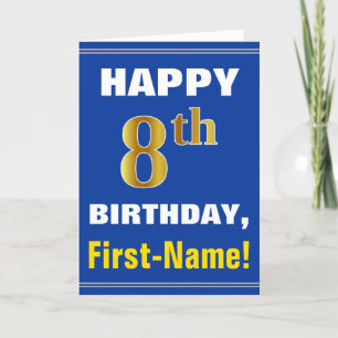 Negrita, Azul, Faux Gold 8Cumpleaños con Tarjeta d